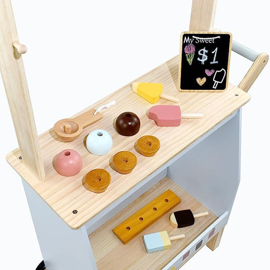 Custom Children Wooden Ice Cream Cart for Kids Play Dessert and Food